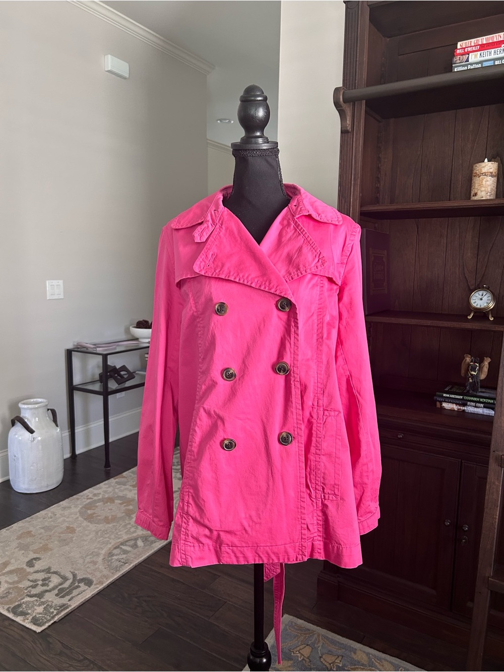 Gap 100% cotton vibrant hot pink double-breasted lightweight trench coat